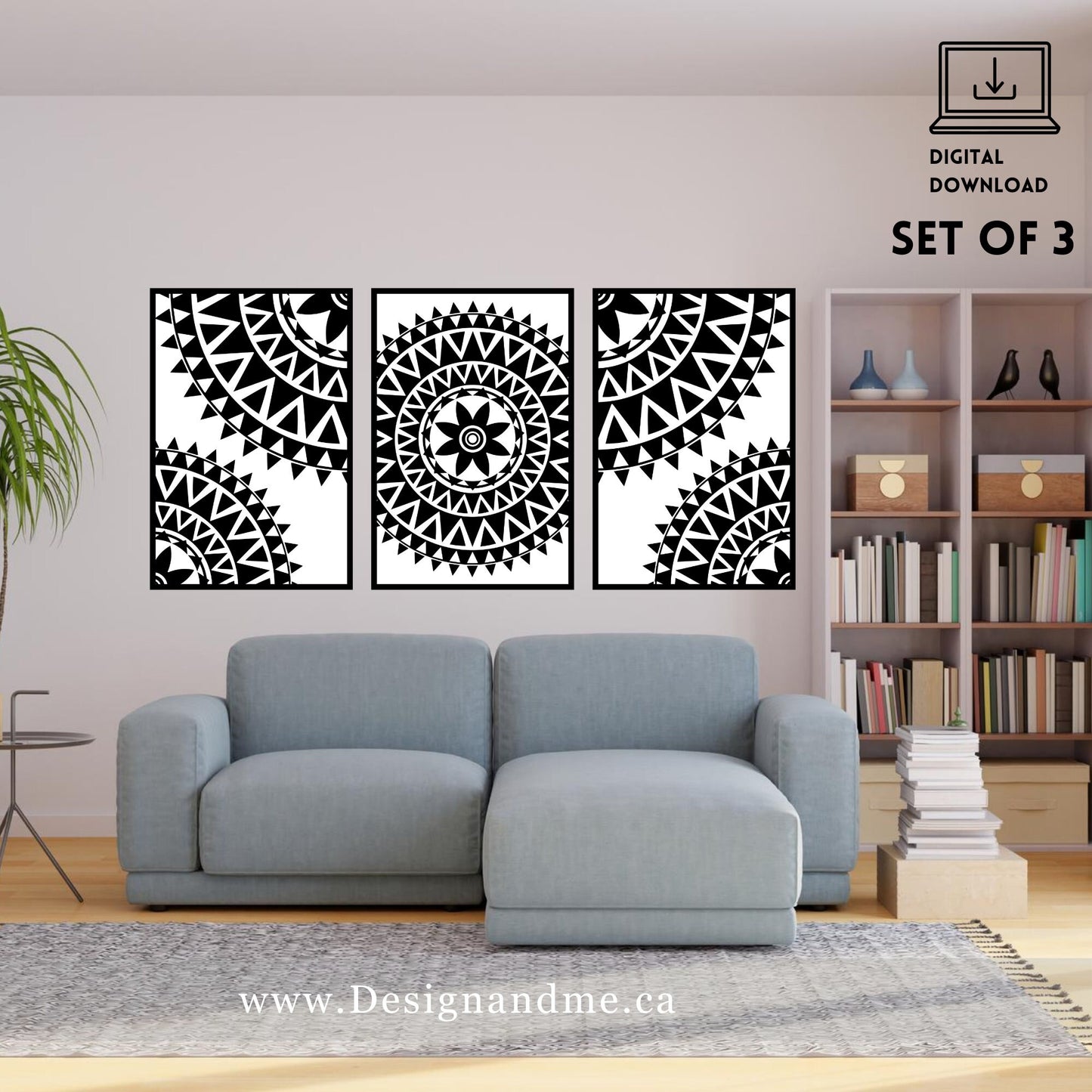 Digital download print set - Modern Gallery Wall Art Set of 3 - Black and white Mandala prints - Printable art Home Décor - Bedroom Décor