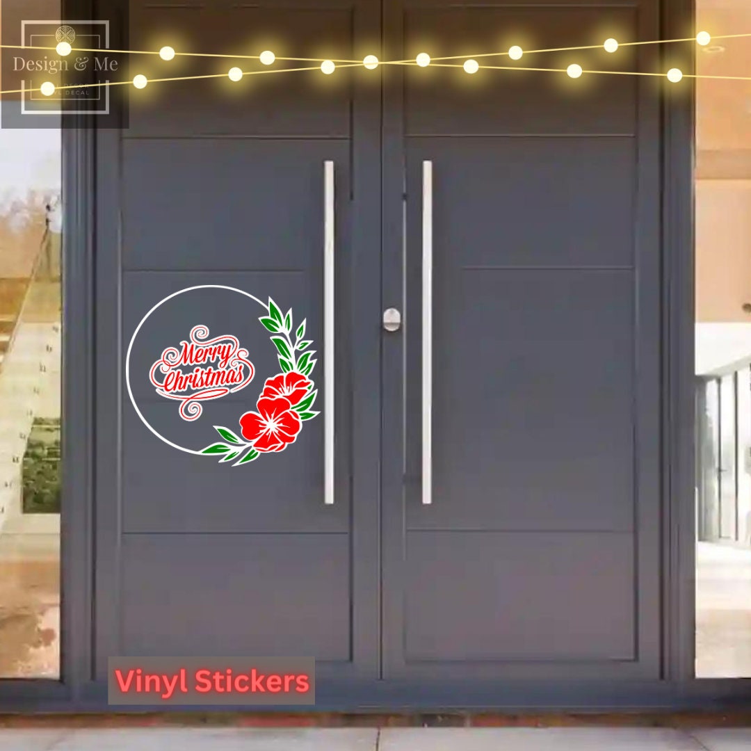 Christmas Wreath, Wreath Decor Removable vinyl Stickers, Christmas Wreath vinyl stickers Decor, Christmas Front Door, Christmas Ornaments,