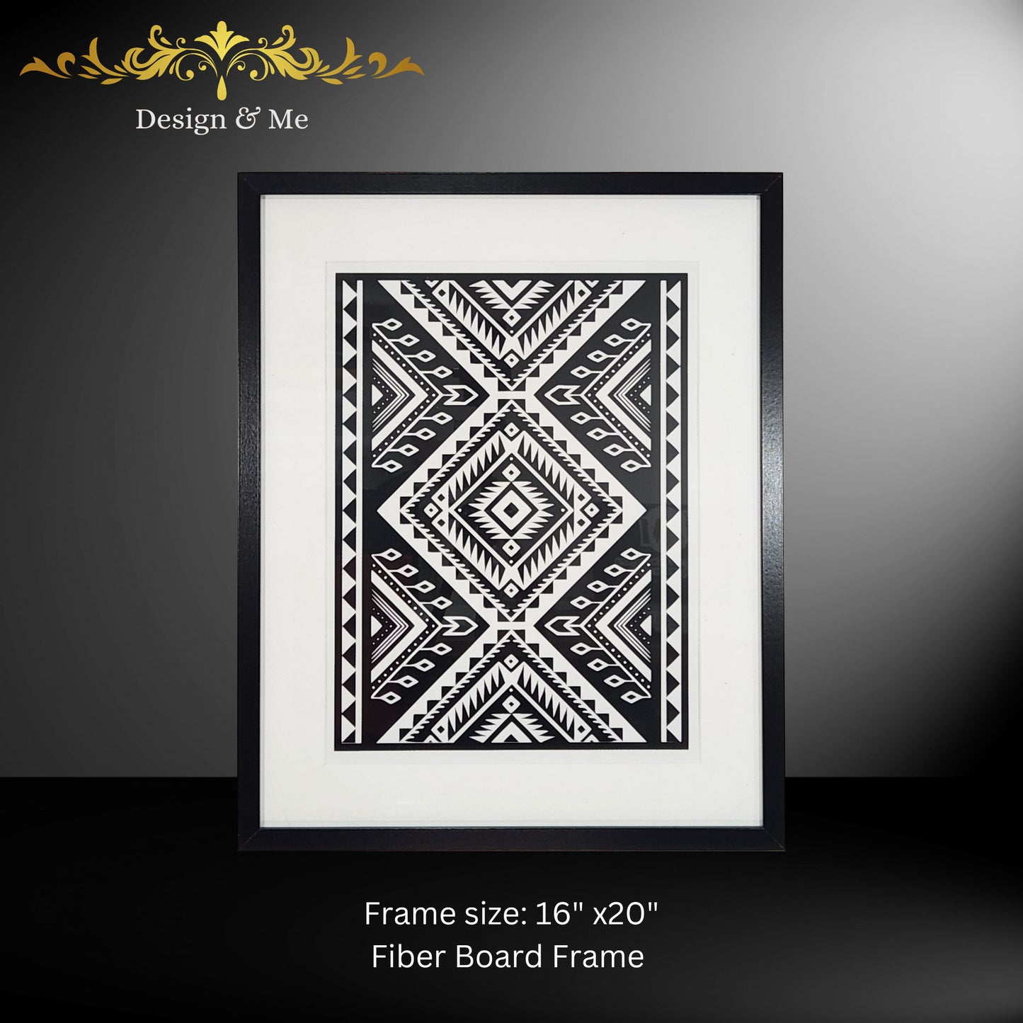 Black and white ornament seamless pattern, Wall art Aztec style, Framed Art, Indian Art, Indian, Frame, Handmade, Handcraft, Living room Art