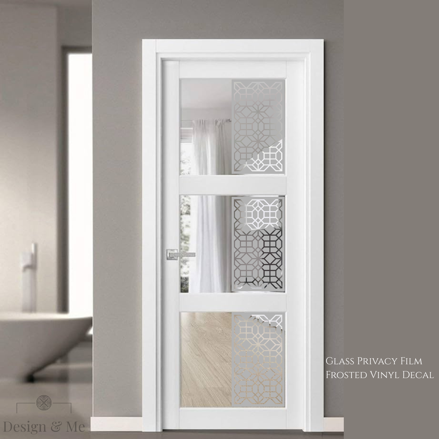 Frosted Glass Privacy Film, Decorative Etched Vinyl Decal, Modern Window Covering