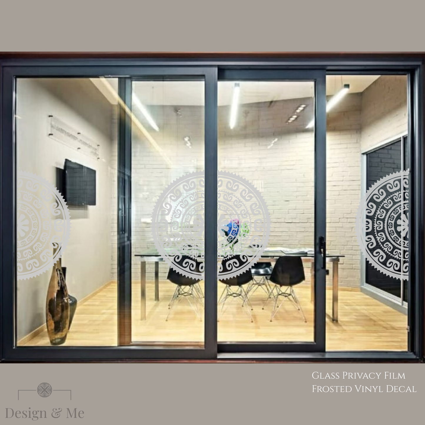 Frosted Glass Privacy Film, Mandala Decorative Etched Vinyl Decal, Modern Window Covering
