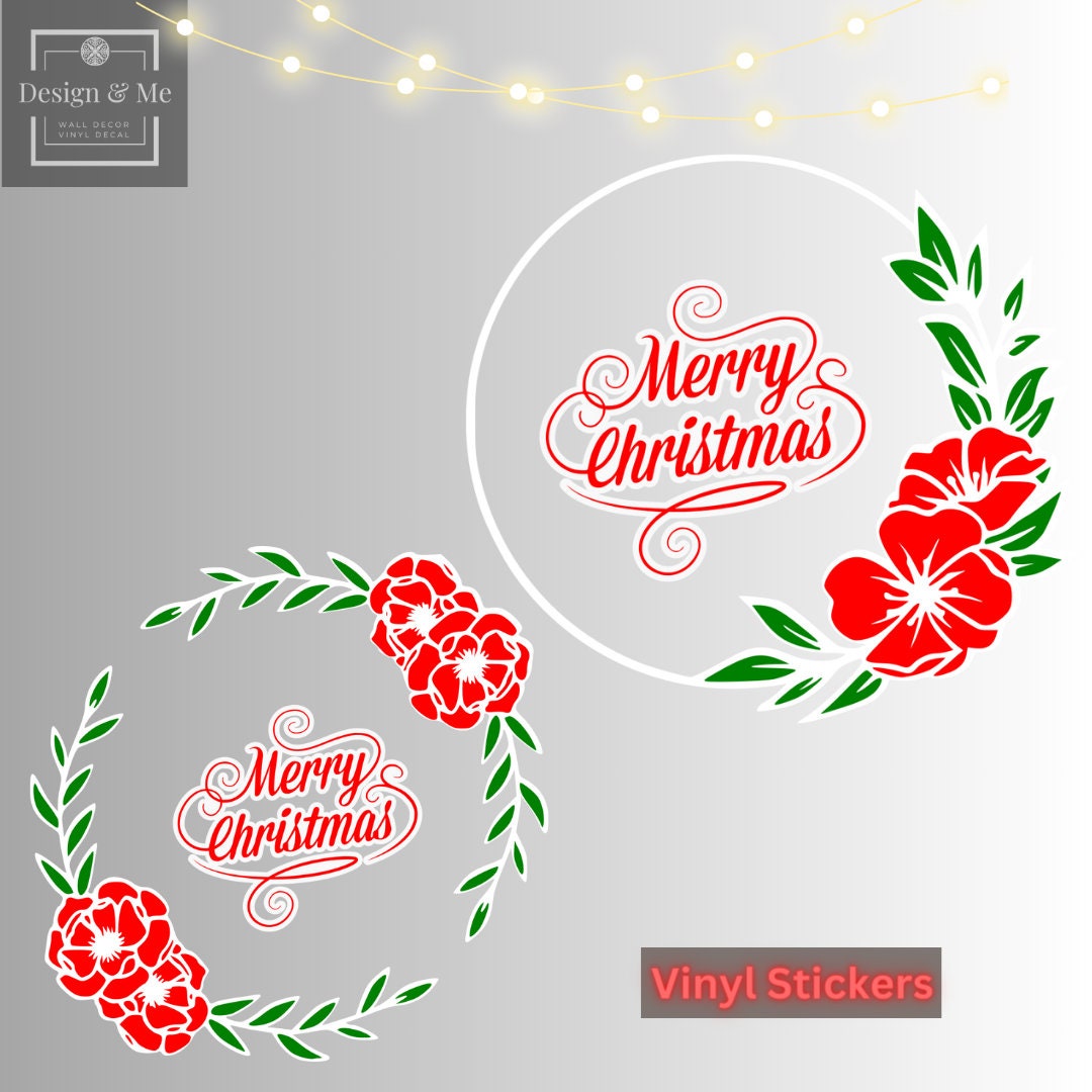 Christmas Wreath, Wreath Decor Removable vinyl Stickers, Christmas Wreath vinyl stickers Decor, Christmas Front Door, Christmas Ornaments,