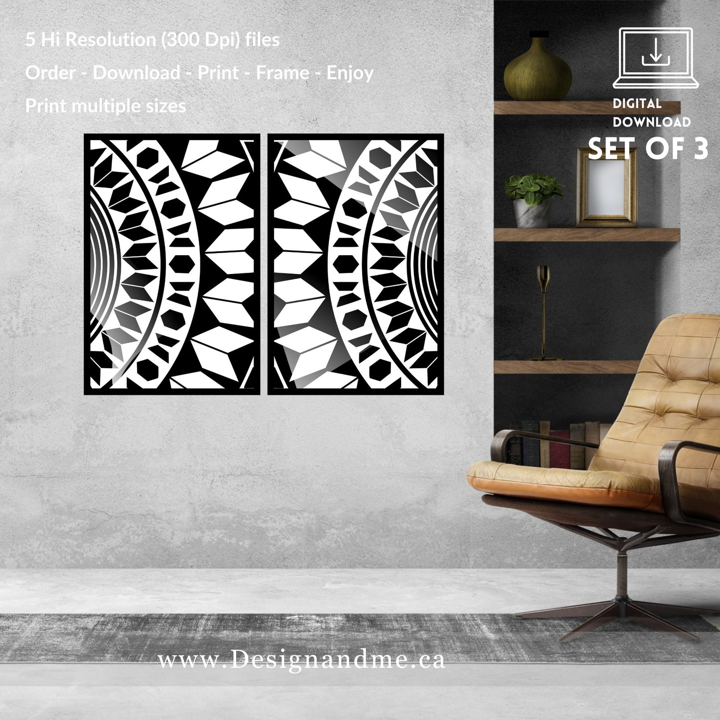Digital download print set - Modern Gallery Wall Art Set of 3 - Black and white Mandala prints - Printable art Home Décor - Bedroom Décor