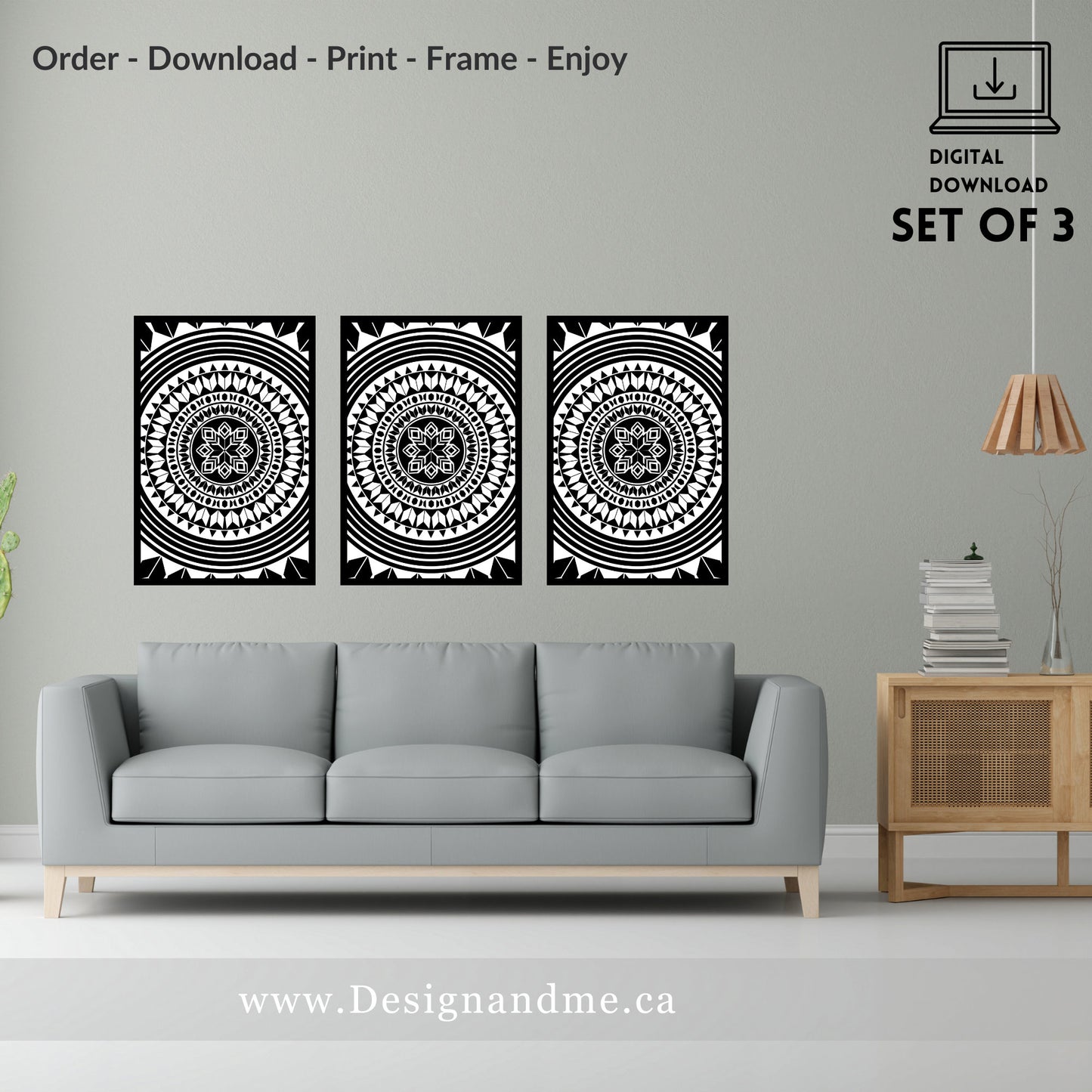 Digital download print set - Modern Gallery Wall Art Set of 3 - Black and white Mandala prints - Printable art Home Décor - Bedroom Décor
