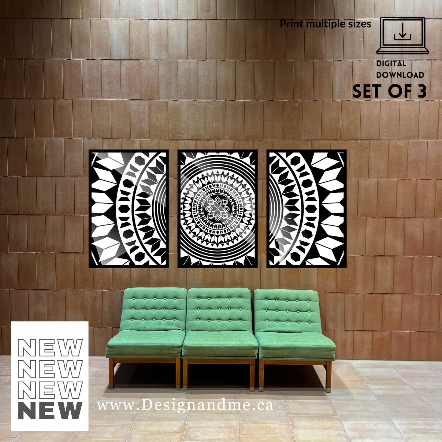Digital download print set - Modern Gallery Wall Art Set of 3 - Black and white Mandala prints - Printable art Home Décor - Bedroom Décor
