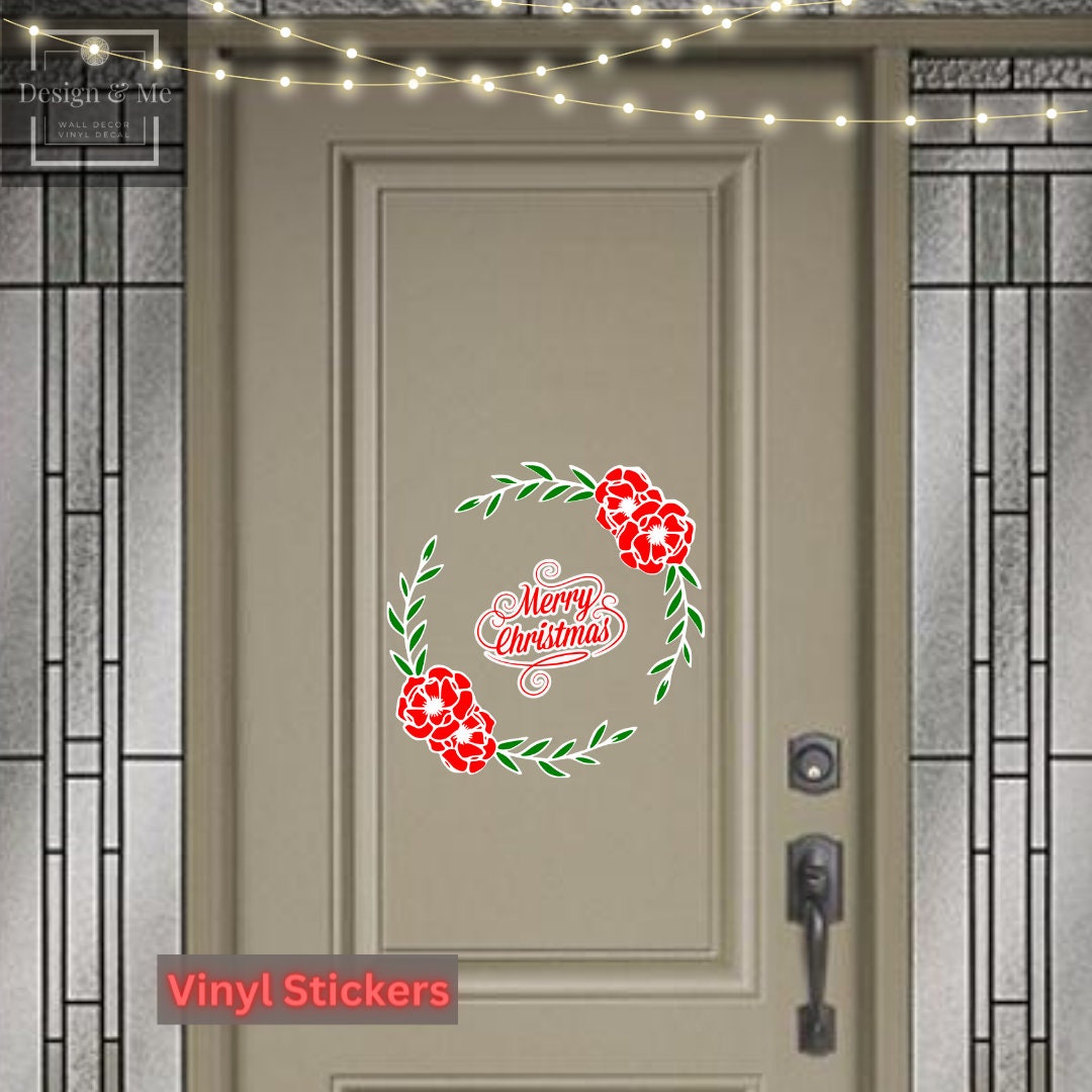 Christmas Wreath, Wreath Decor Removable vinyl Stickers, Christmas Wreath vinyl stickers Decor, Christmas Front Door, Christmas Ornaments,