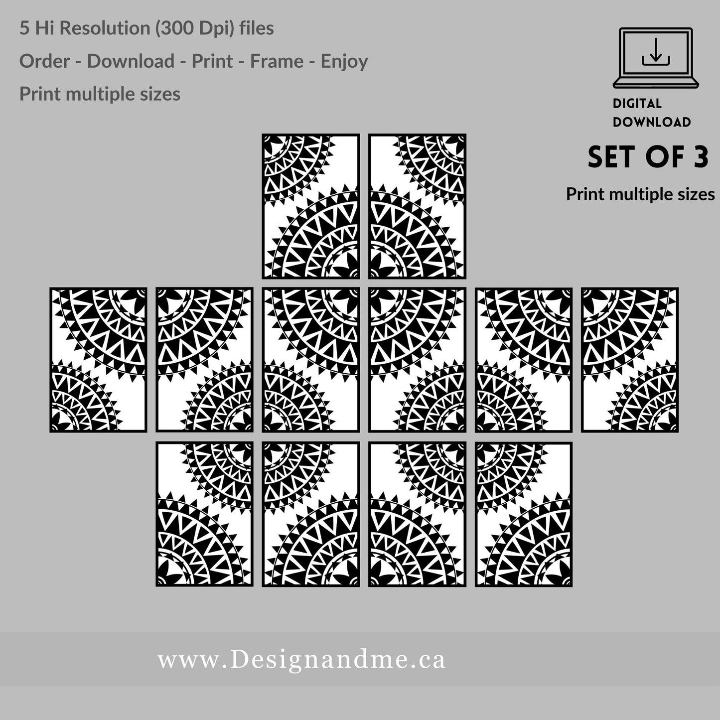 Digital download print set - Modern Gallery Wall Art Set of 3 - Black and white Mandala prints - Printable art Home Décor - Bedroom Décor