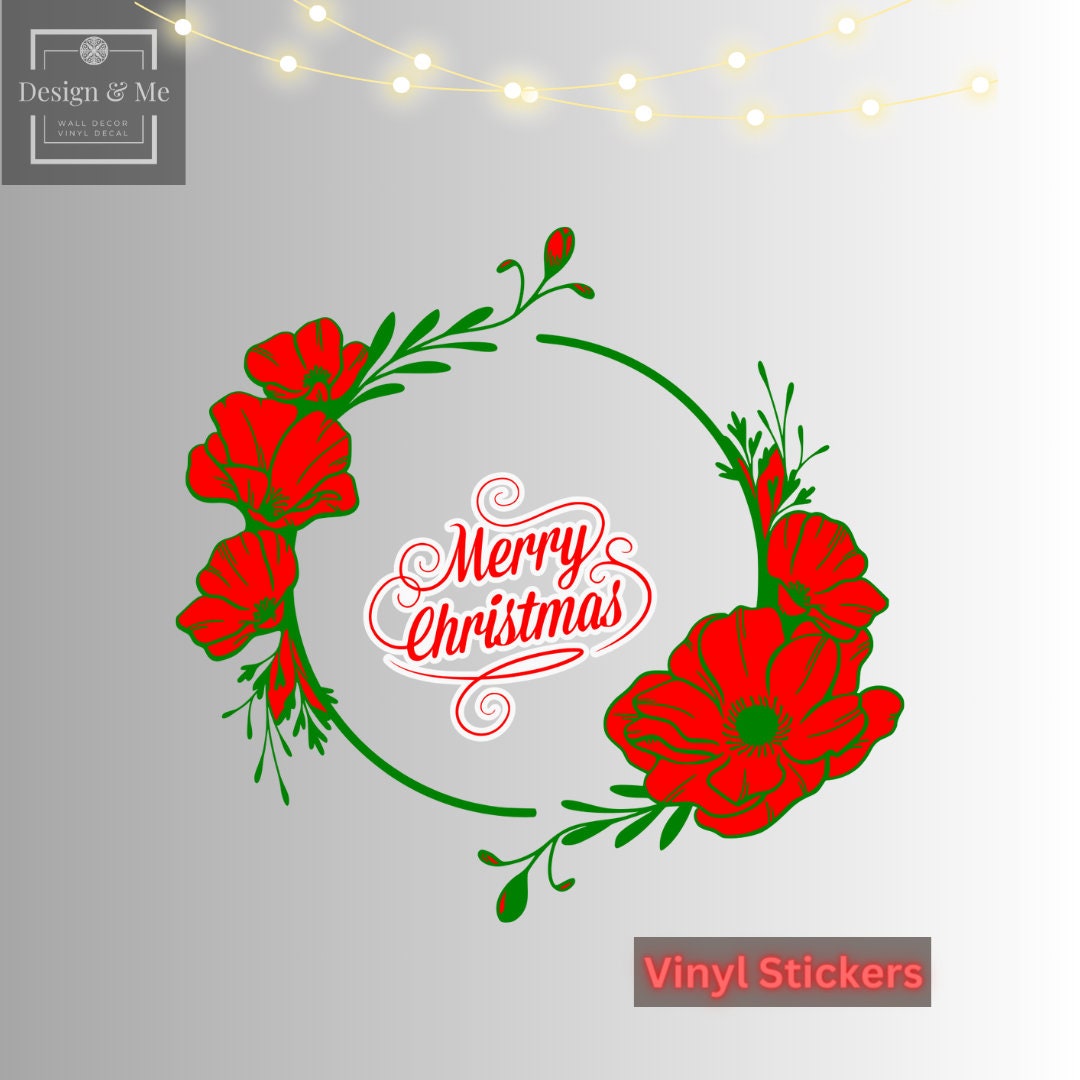 Christmas Wreath, Wreath Decor Removable vinyl Stickers, Christmas Wreath vinyl stickers Decor, Christmas Front Door, Christmas Ornaments,
