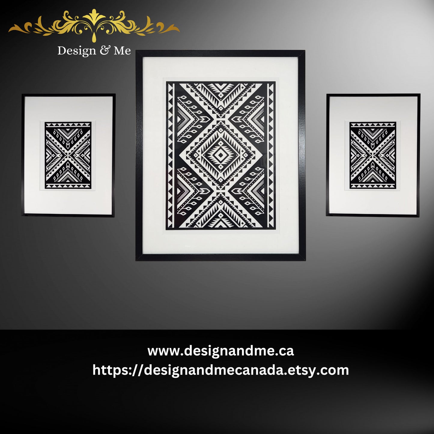 Black and white ornament seamless pattern, Wall art Aztec style, Framed Art, Indian Art, Indian, Frame, Handmade, Handcraft, Living room Art