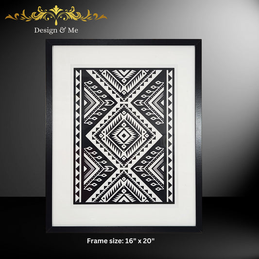 Black and white ornament seamless pattern, Wall art Aztec style, Framed Art, Indian Art, Indian, Frame, Handmade, Handcraft, Living room Art