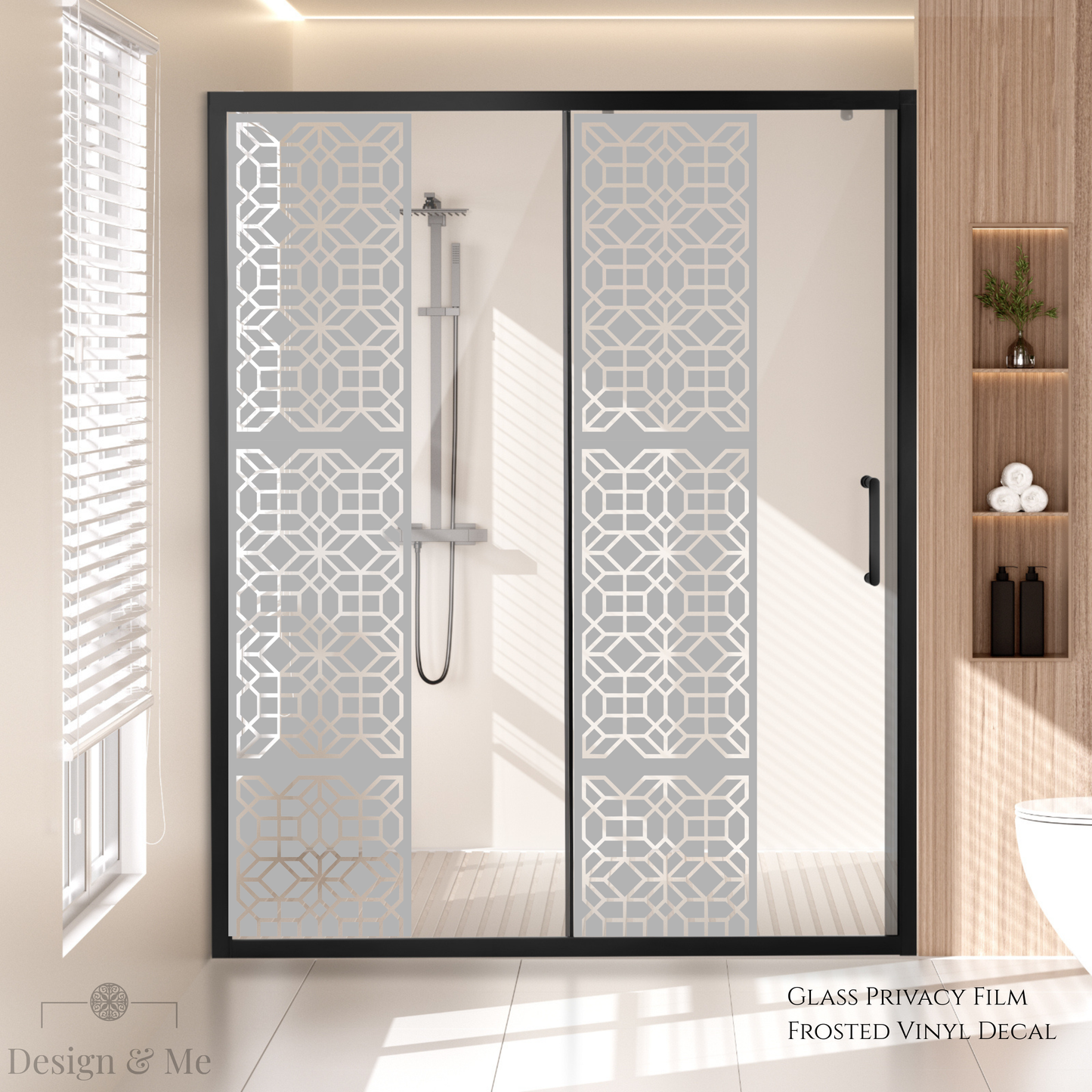 Frosted Glass Privacy Film, Decorative Etched Vinyl Decal, Modern Window Covering