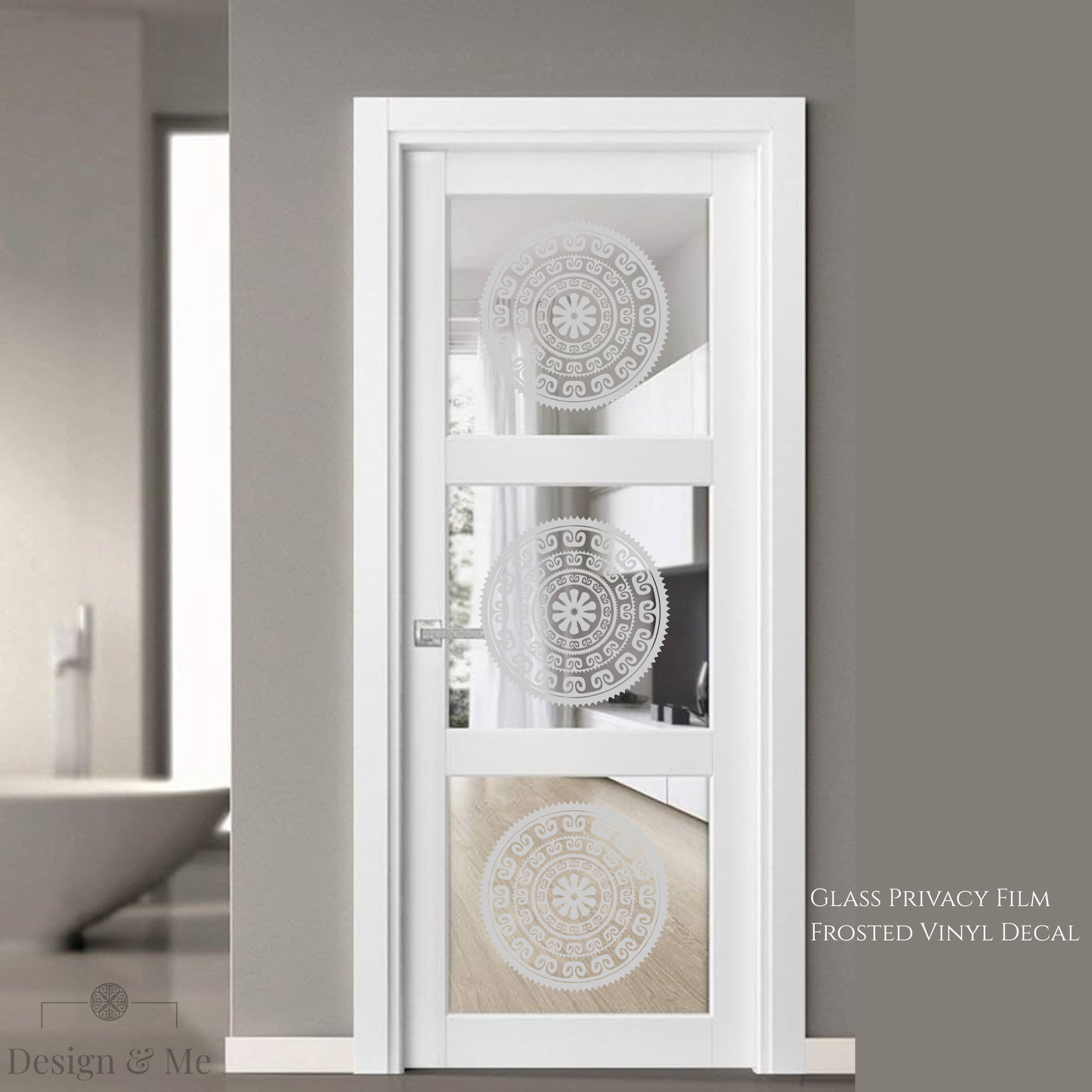 Frosted Glass Privacy Film, Mandala Decorative Etched Vinyl Decal, Modern Window Covering
