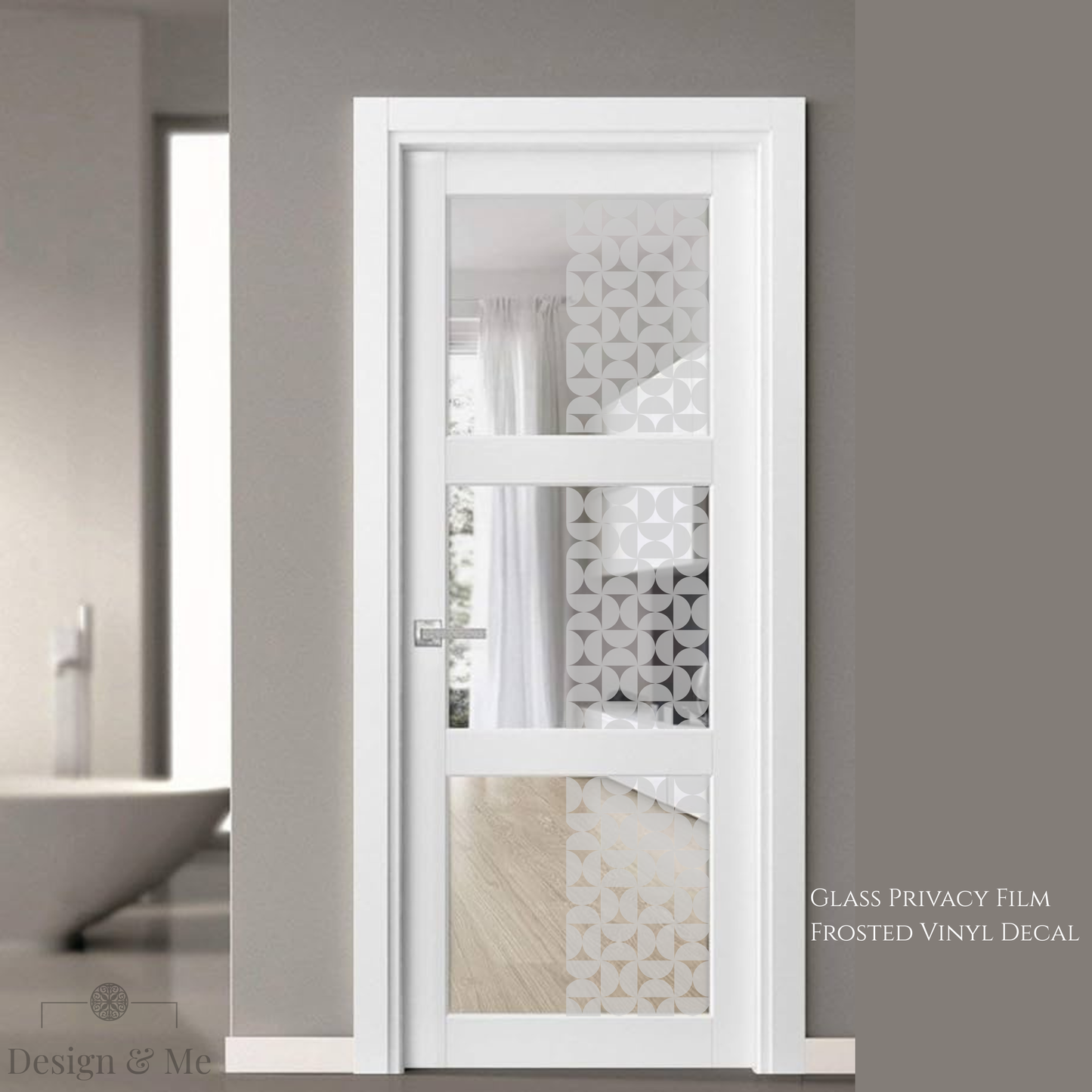 Frosted Glass Privacy Film, Decorative Etched Vinyl Decal, Modern Window Covering