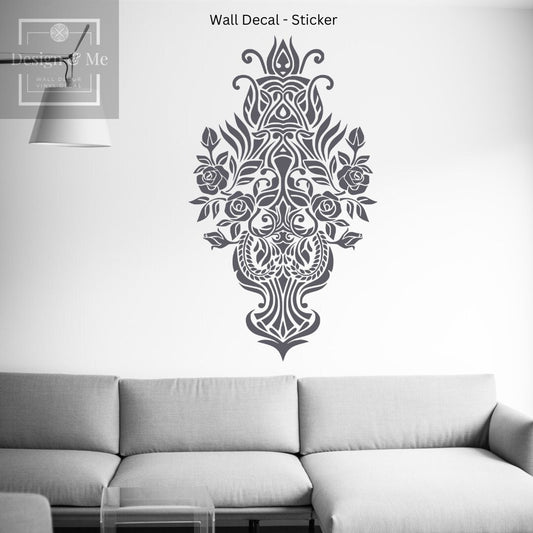 Indian traditional Wall art Home Décor, Floral Indian Art, Rajasthani wall décor Folk Art from India, Gold vinyl Indian motif décor Rose art