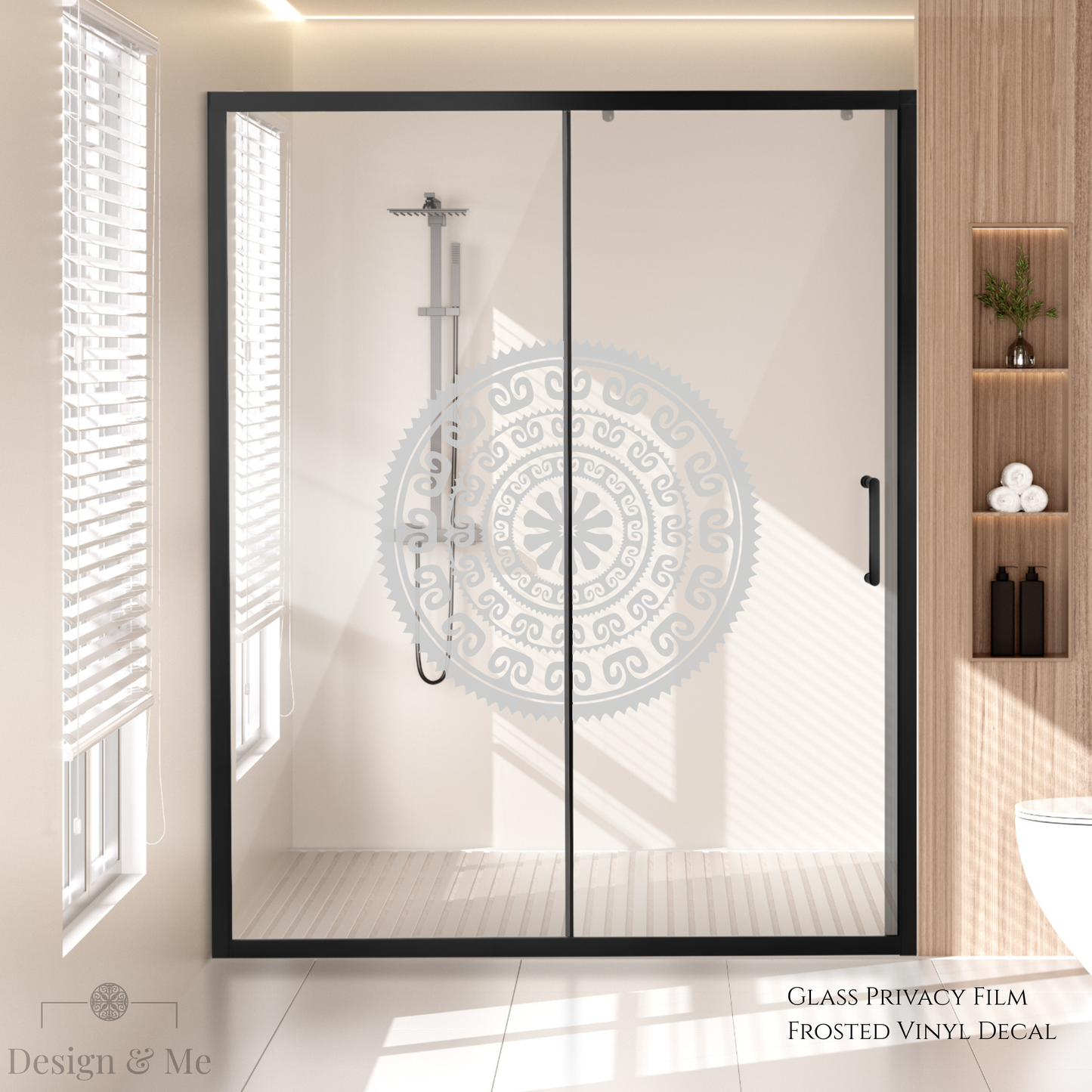Frosted Glass Privacy Film, Mandala Decorative Etched Vinyl Decal, Modern Window Covering