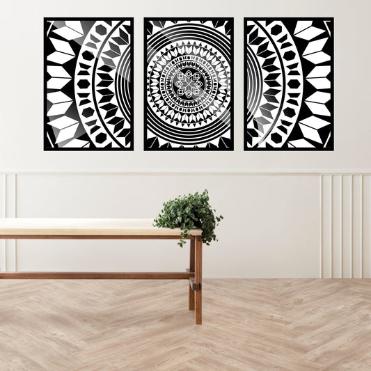 Digital download print set - Modern Gallery Wall Art Set of 3 - Black and white Mandala prints - Printable art Home Décor - Bedroom Décor