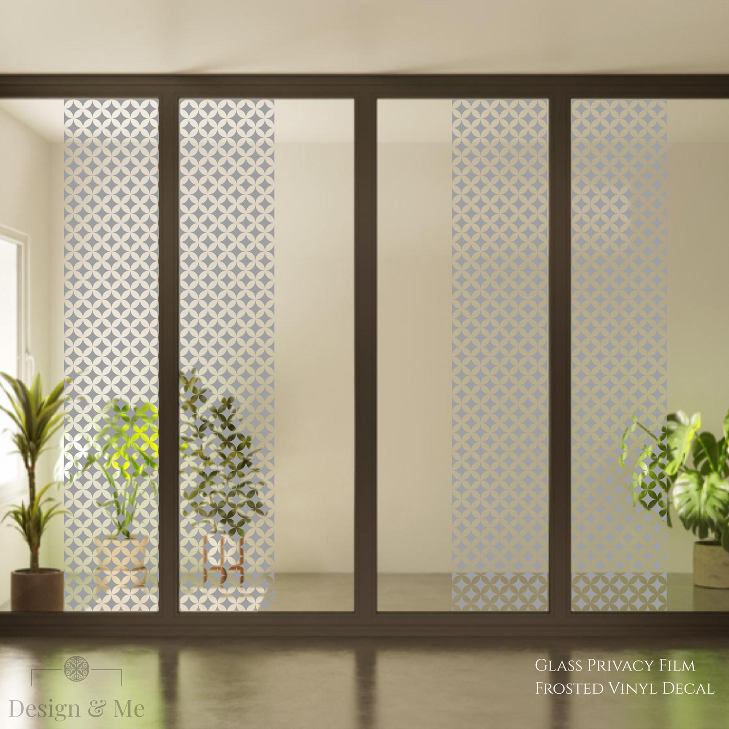 Frosted Glass Privacy Film, Decorative Etched Vinyl Decal, Modern Window Covering