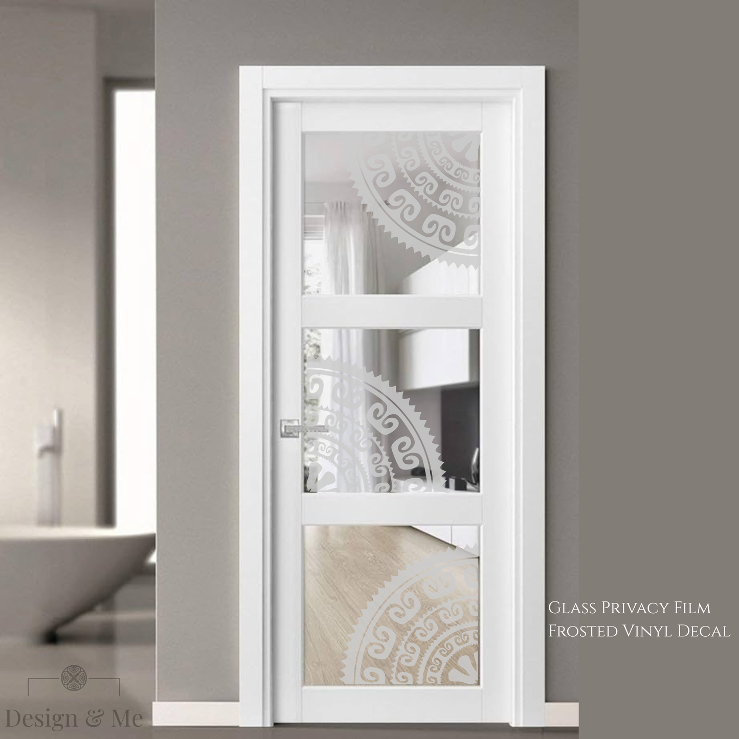 Frosted Glass Privacy Film, Mandala Decorative Etched Vinyl Decal, Modern Window Covering