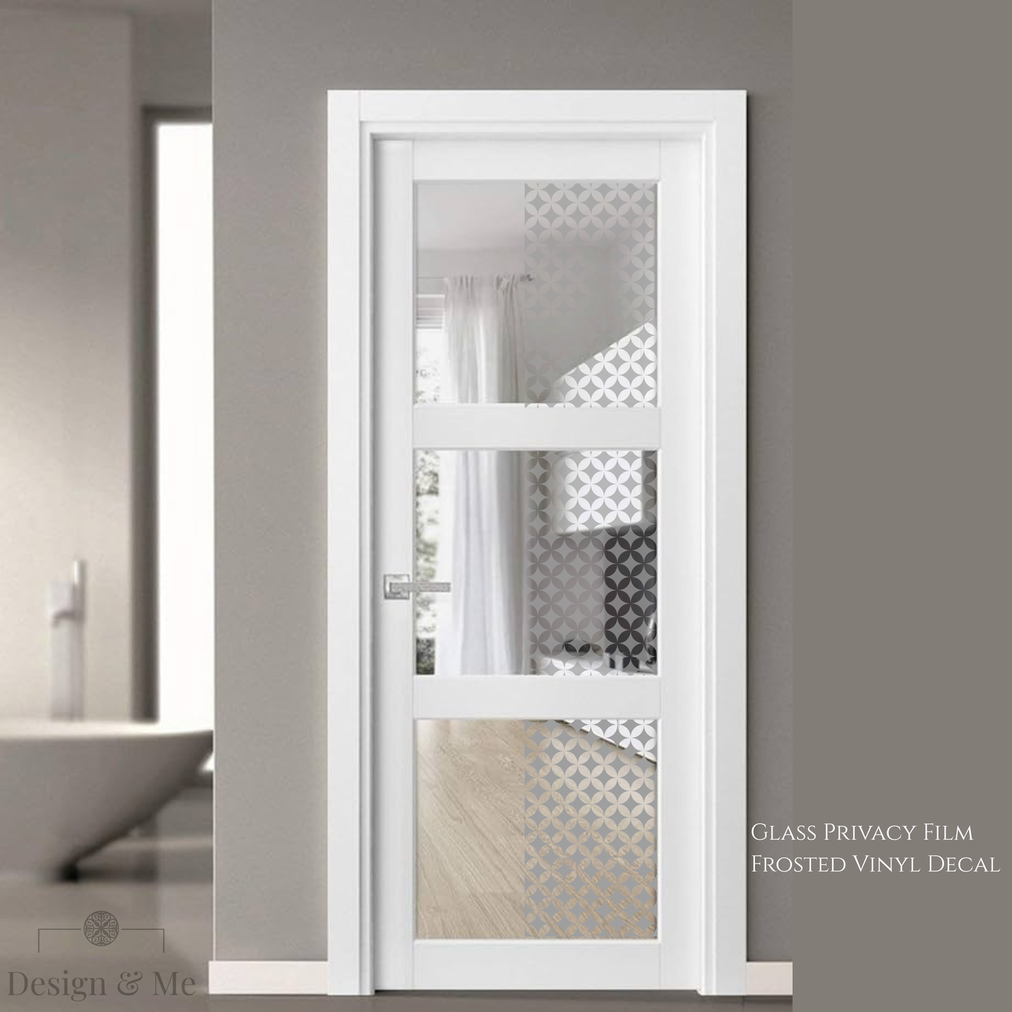 Frosted Glass Privacy Film, Decorative Etched Vinyl Decal, Modern Window Covering