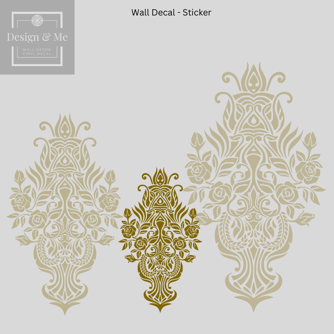 Indian traditional Wall art Home Décor, Floral Indian Art, Rajasthani wall décor Folk Art from India, Gold vinyl Indian motif décor Rose art