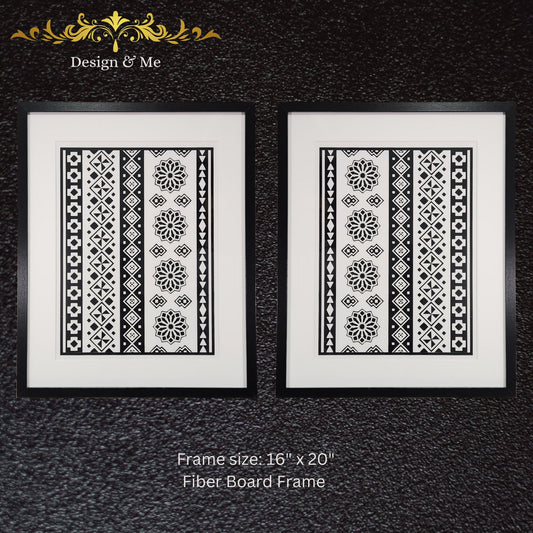 Black and white, Wall art, Home Décor, Framed Art, Indian Art, Indian, Frame, Handmade, Handcraft, Living room Art. Size 16" x 20" each.