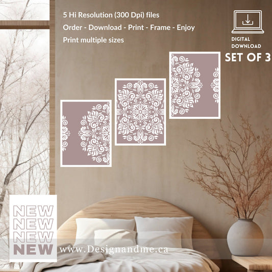 Digital download print set - Modern Gallery Wall Art Set of 3 - Colored Mandala prints - Printable art Home Décor - Bedroom Décor - Download