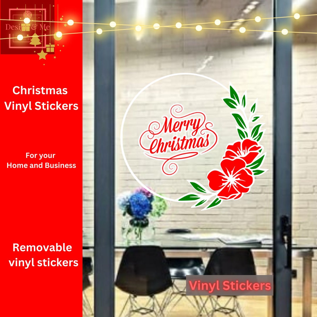 Christmas Wreath, Wreath Decor Removable vinyl Stickers, Christmas Wreath vinyl stickers Decor, Christmas Front Door, Christmas Ornaments,
