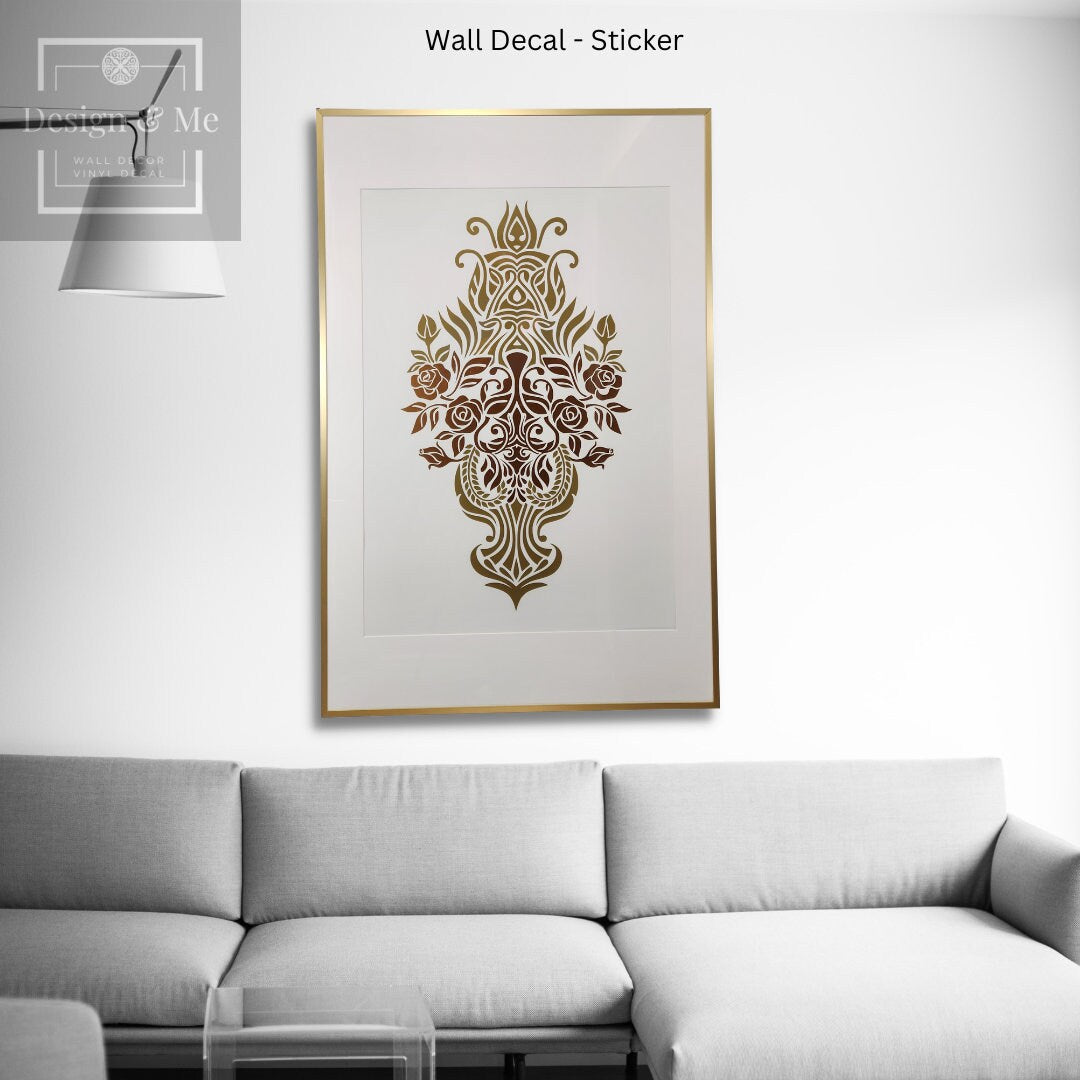 Indian traditional Wall art Home Décor, Floral Indian Art, Rajasthani wall décor Folk Art from India, Gold vinyl Indian motif décor Rose art
